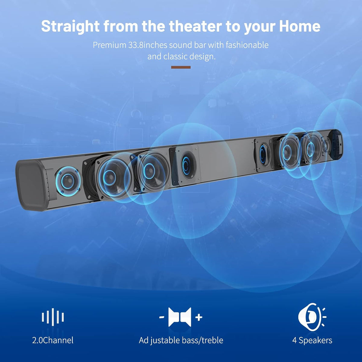 100 Watts Wireless Sound Bar with HDMI-ARC and Bluetooth P553618