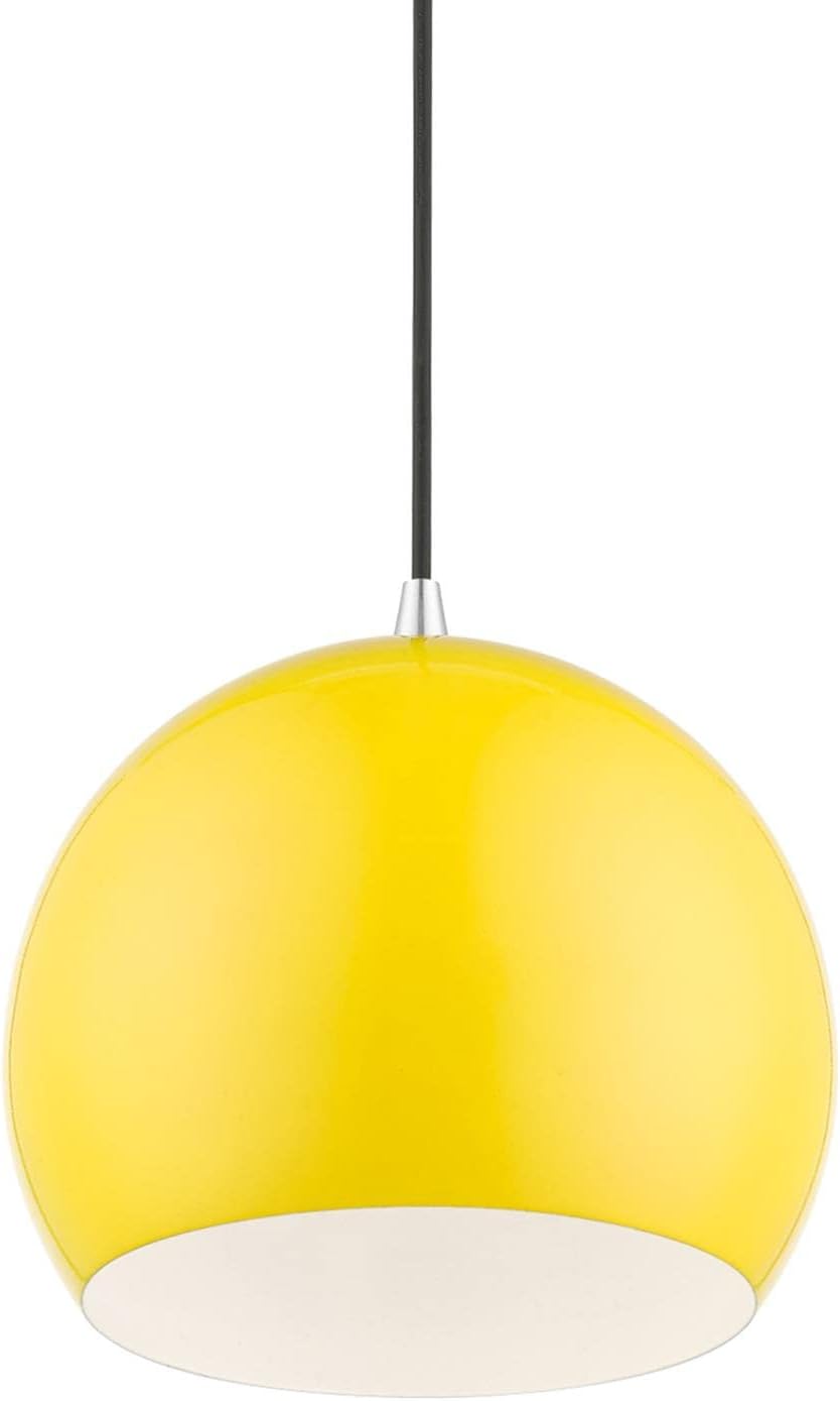 1 Light Globe Pendant, Shiny Yellow/Polished Chrome, 15 Inches Tall, 10 Inches Wide T755