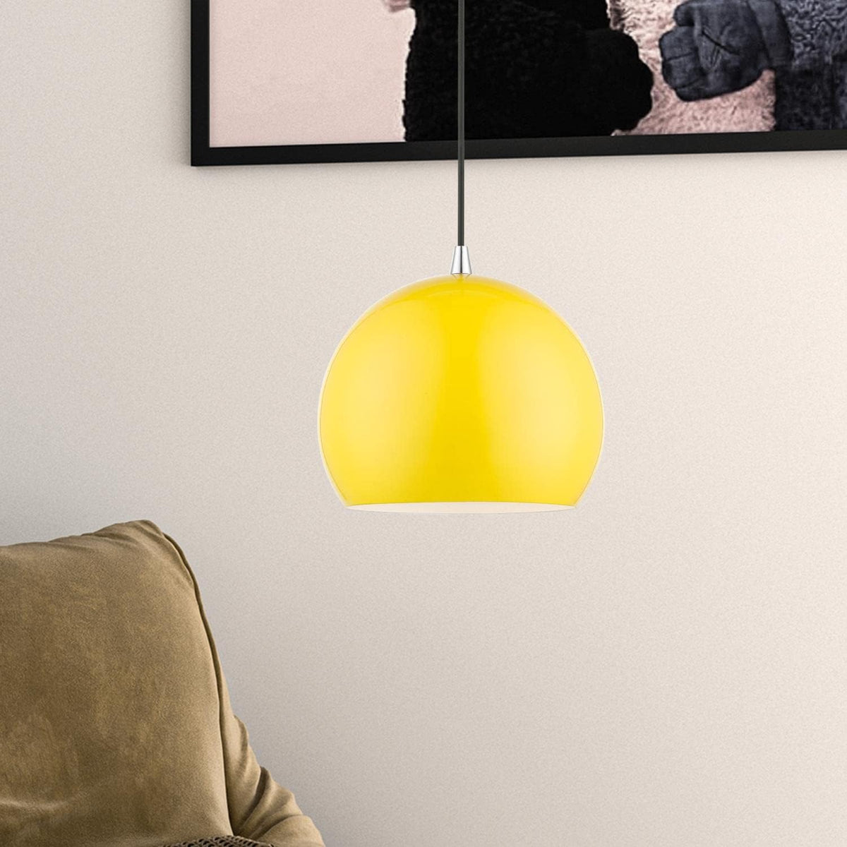 1 Light Globe Pendant, Shiny Yellow/Polished Chrome, 15 Inches Tall, 10 Inches Wide T755