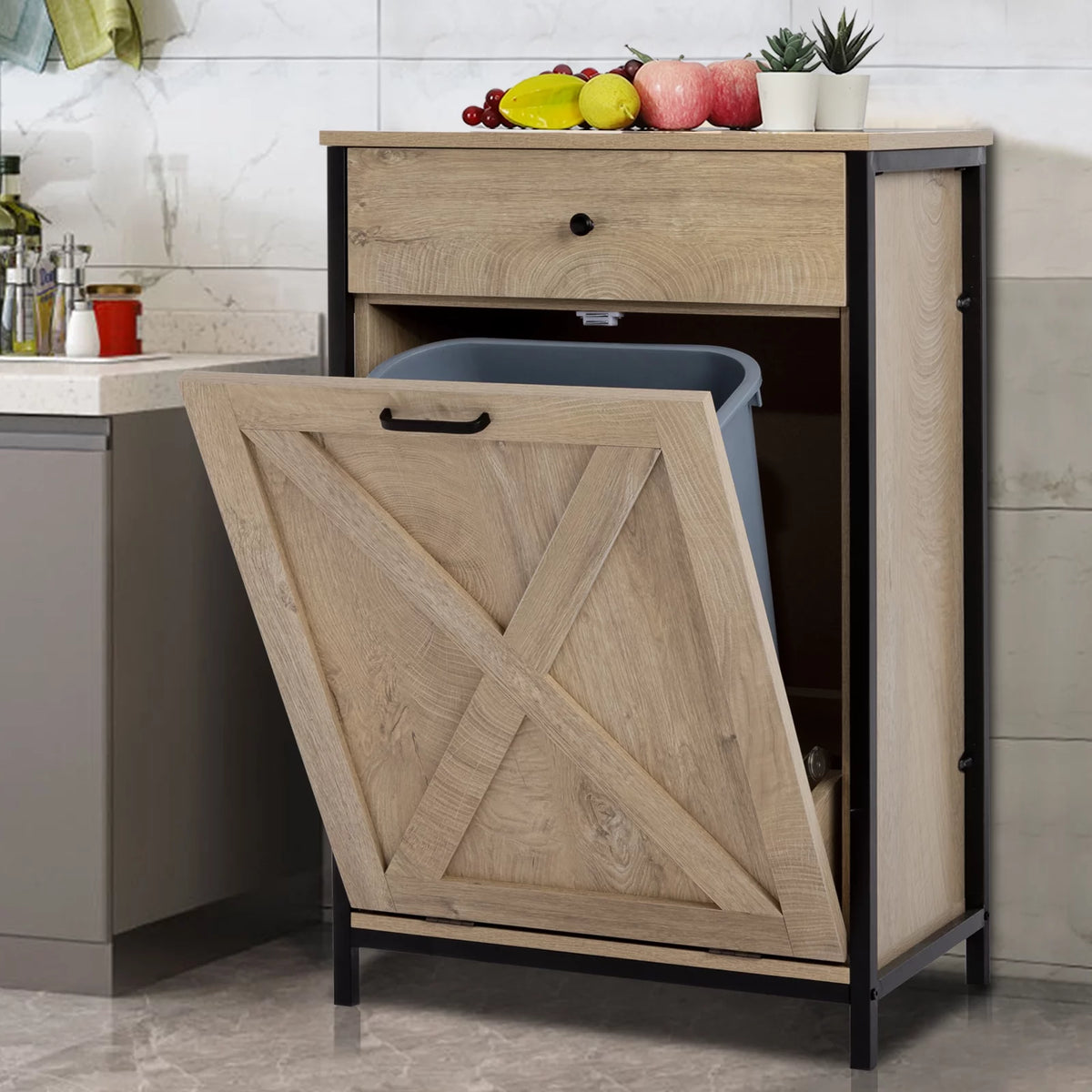 10 Gallon Tilt Out Trash Cabinet Wood Kitchen Island Storage G15522