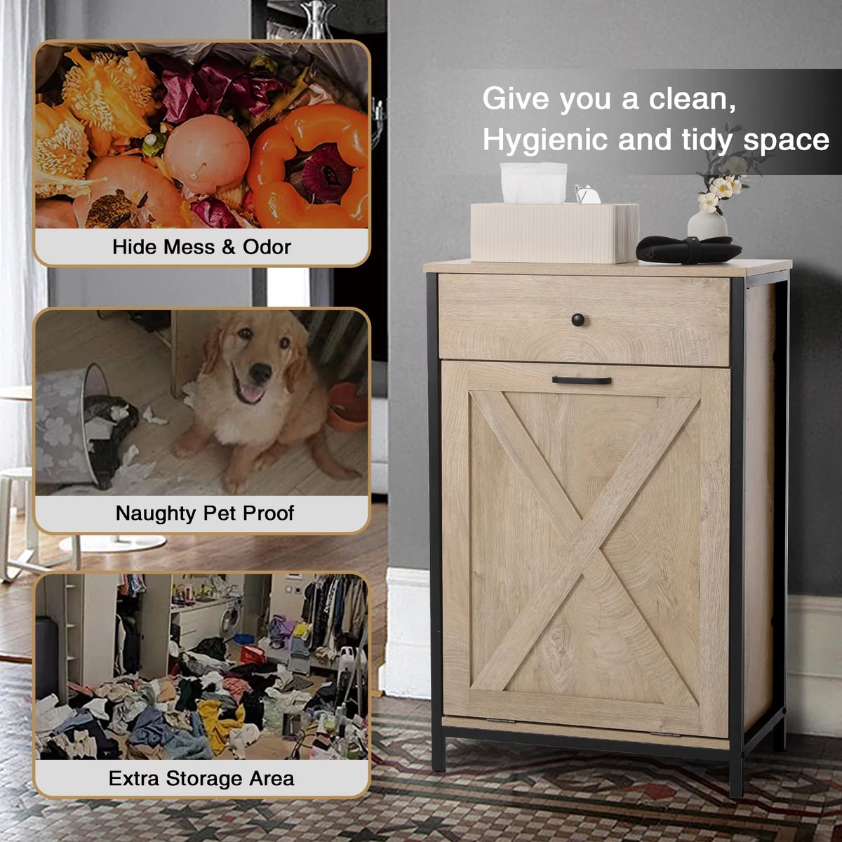 10 Gallon Tilt Out Trash Cabinet Wood Kitchen Island Storage G15522