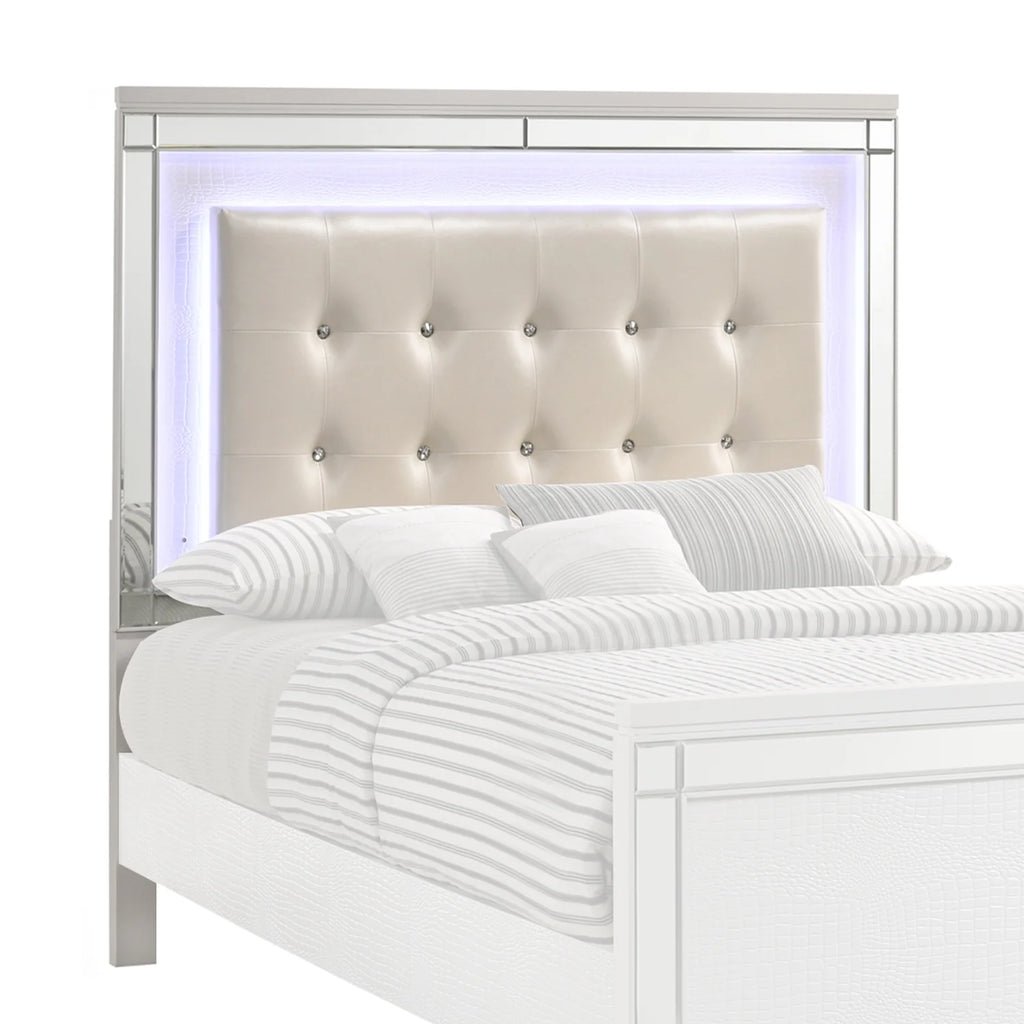Modern White Full Size Wooden Headboard with LED R147330