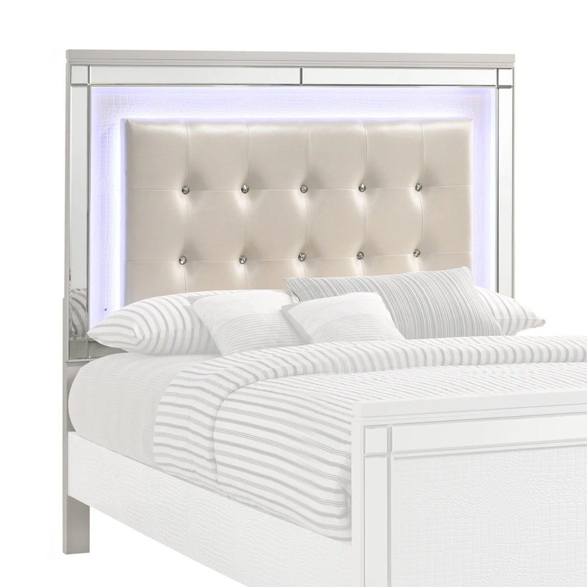 Modern White Full Size Wooden Headboard with LED R147330