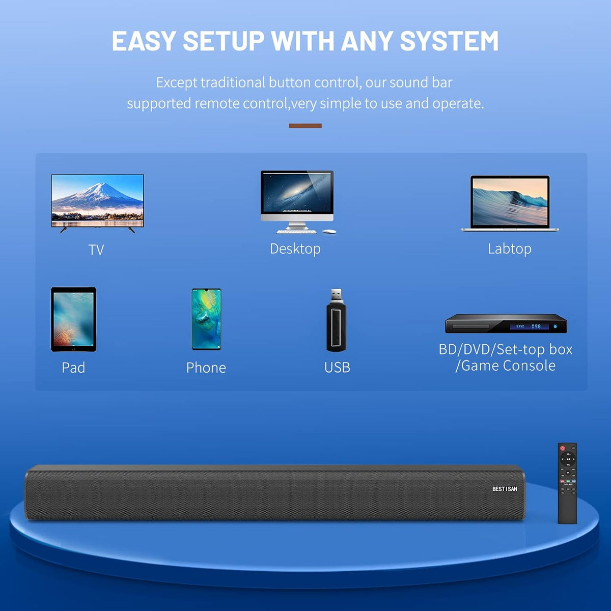 100 Watts Wireless Sound Bar with HDMI-ARC and Bluetooth P553618