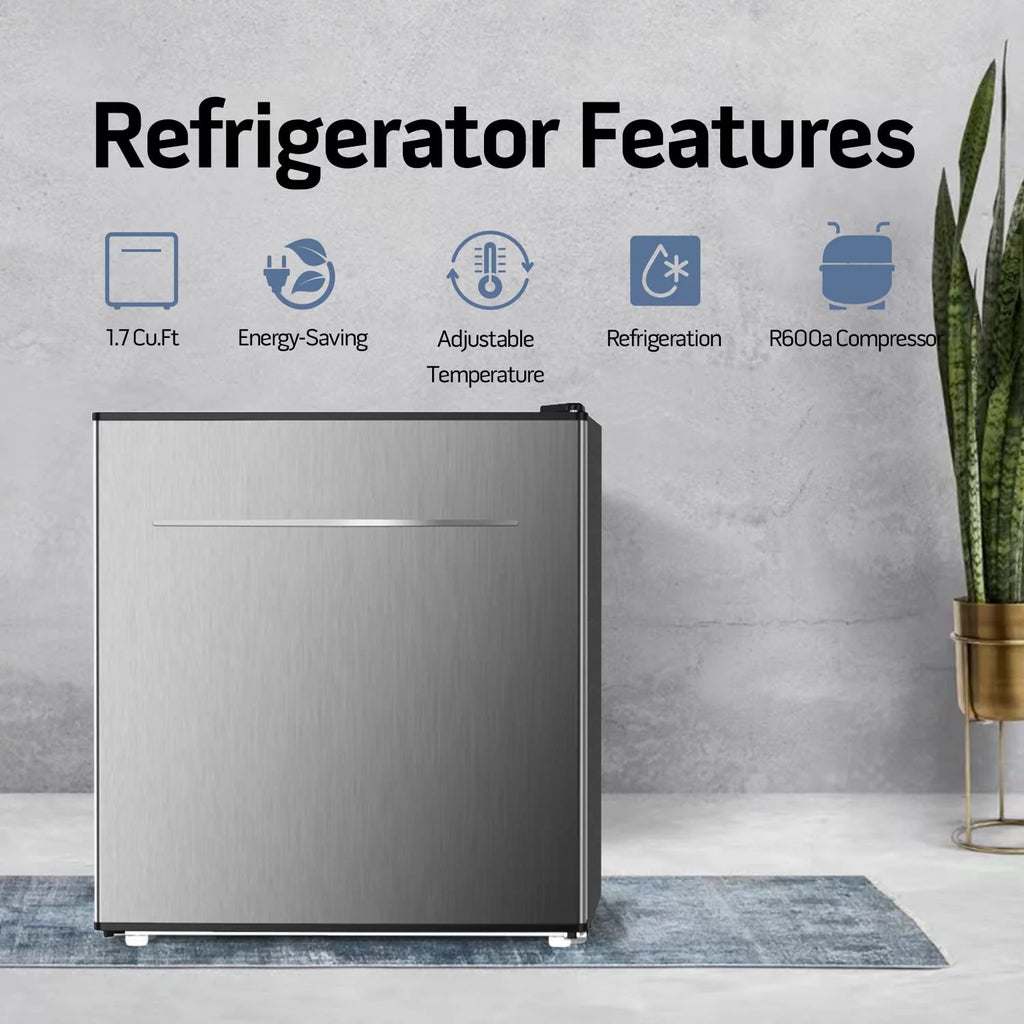 1.6 Cu.Ft Mini Refrigerator with Freezer, Reversible Door, Silver E394