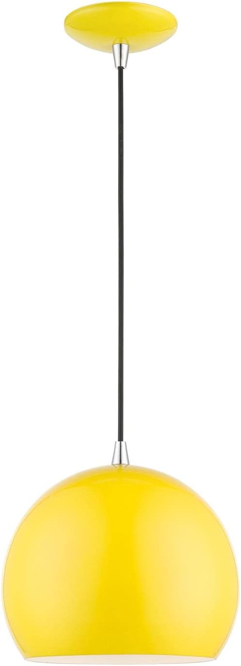 1 Light Globe Pendant, Shiny Yellow/Polished Chrome, 15 Inches Tall, 10 Inches Wide T755