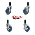 4 inch Blue Polyurethane Swivel Caster Set with Brake P3545