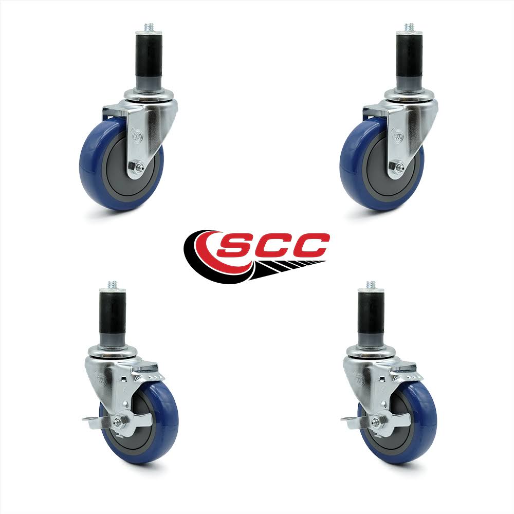4 inch Blue Polyurethane Swivel Caster Set with Brake P3545
