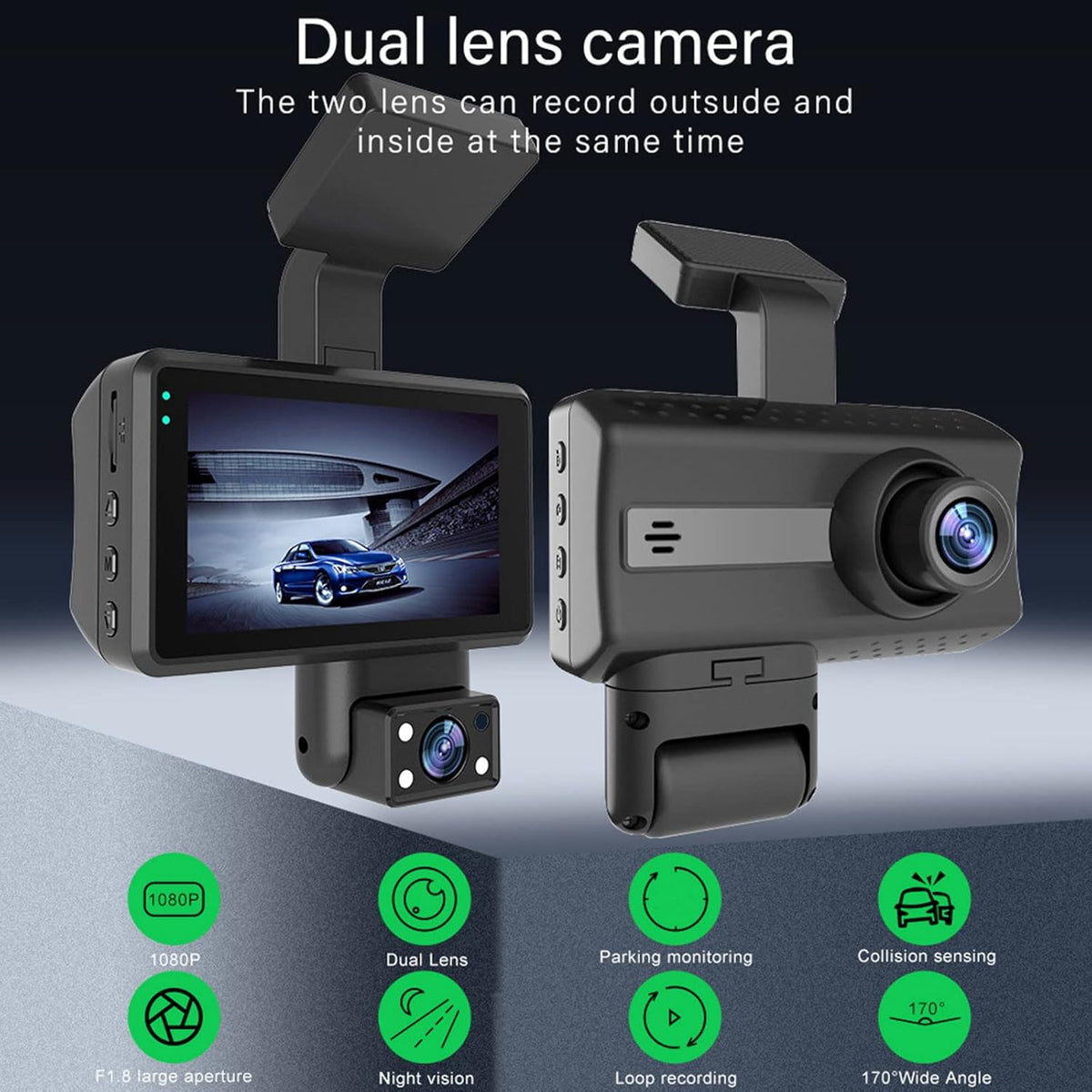 1080P FHD Front and Rear Dash Cam with Night Vision Z7529