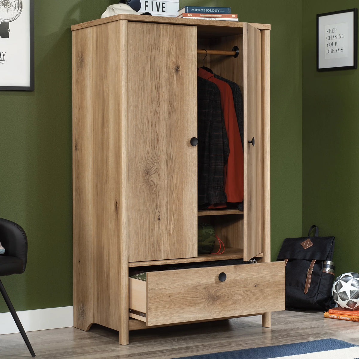 Timber Oak Finish Bedroom Armoire with Drawer C459346