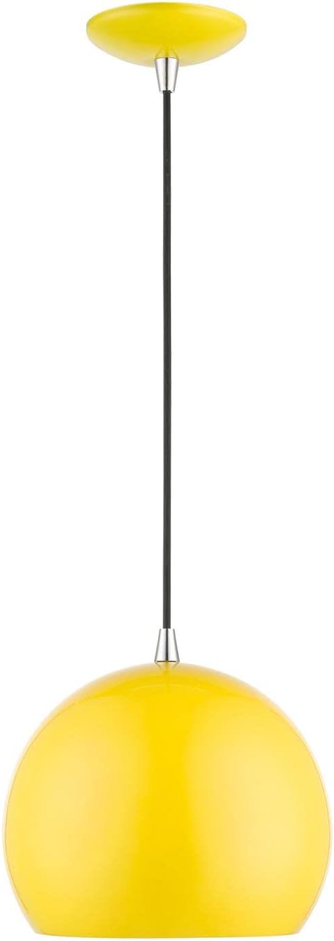 1 Light Globe Pendant, Shiny Yellow/Polished Chrome, 15 Inches Tall, 10 Inches Wide T755