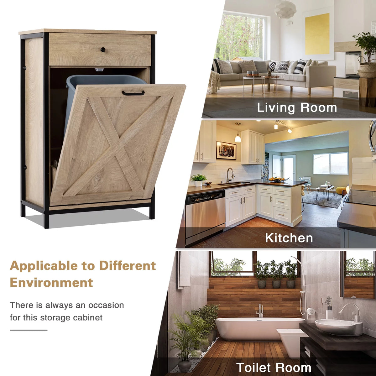 10 Gallon Tilt Out Trash Cabinet Wood Kitchen Island Storage G15522
