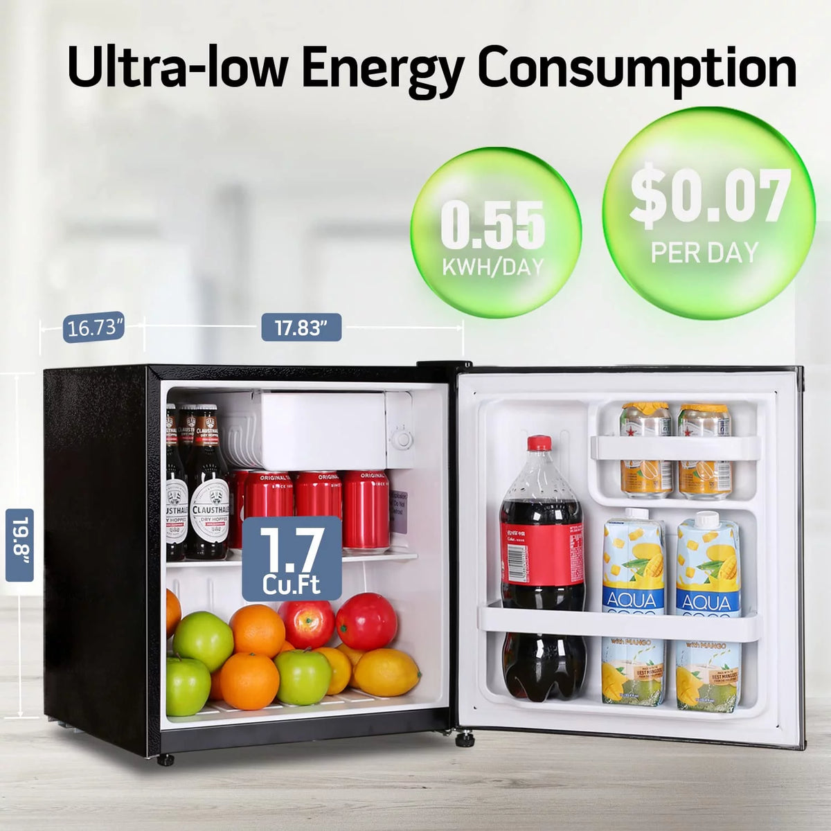 1.6 Cu.Ft Mini Refrigerator with Freezer, Reversible Door, Silver E394