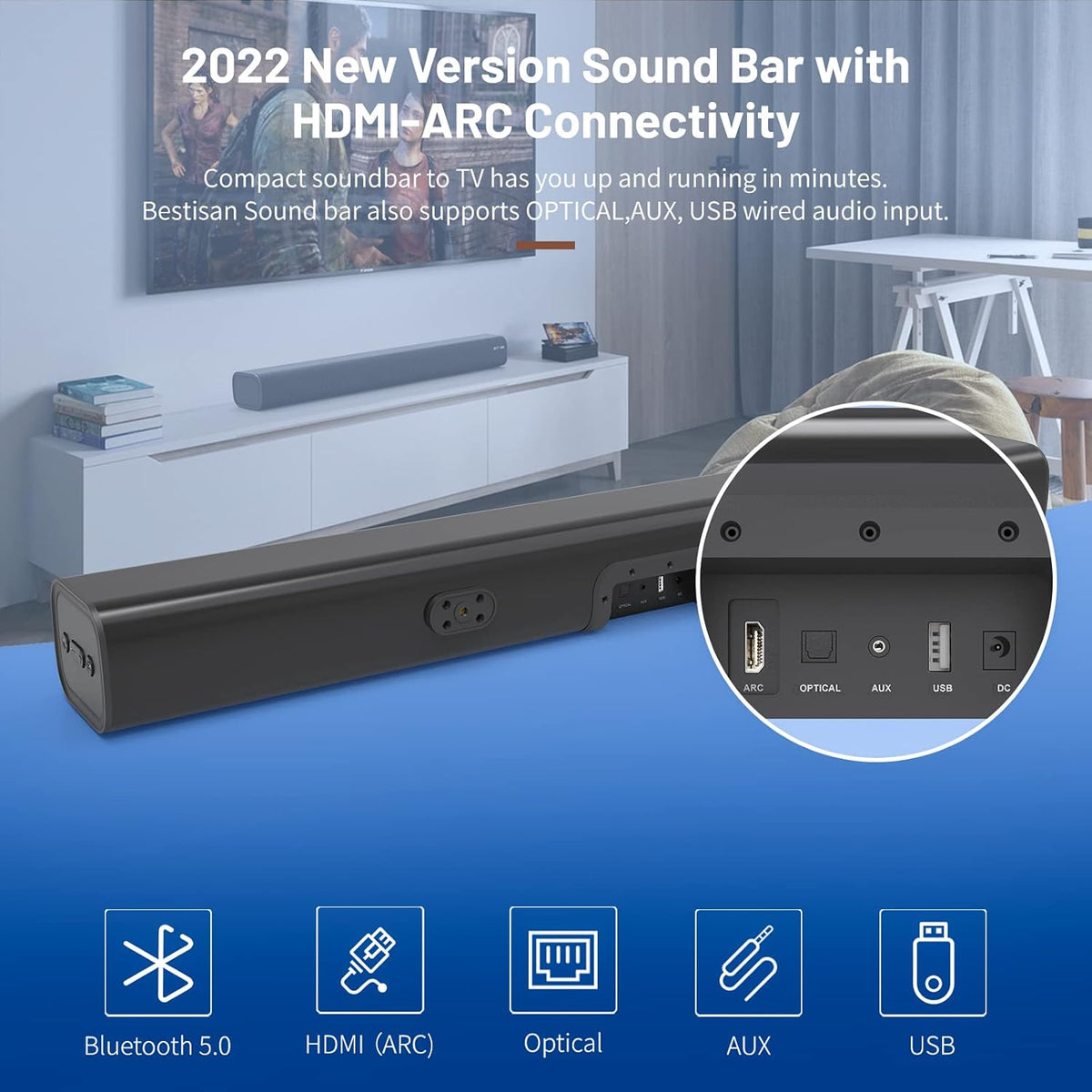 100 Watts Wireless Sound Bar with HDMI-ARC and Bluetooth P553618